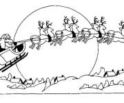 Coloriage et dessins gratuit Tra&icirc;neau de No&euml;l en survolant pendant la nuit à imprimer