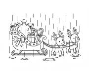 Coloriage Tra&icirc;neau de No&euml;l sous la pluie
