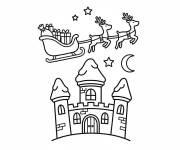 Coloriage Tra&icirc;neau de No&euml;l sur le ch&acirc;teau