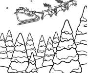 Coloriage Tra&icirc;neau de No&euml;l survolant la for&ecirc;t de pins