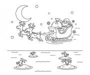 Coloriage Tra&icirc;neau de No&euml;l survole la mer