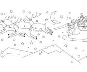 Coloriage Tra&icirc;neau de No&euml;l survole les montagnes