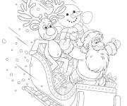 Coloriage Tra&icirc;neau de p&egrave;re No&euml;l avec le bonhomme de neige et la renne