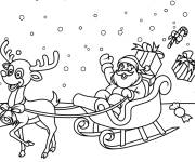 Coloriage Tra&icirc;neau de p&egrave;re No&euml;l se d&eacute;place sous la neige