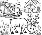 Coloriage Traineau du P&egrave;re No&euml;l devant sa maison