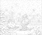 Coloriage tra&icirc;neau du P&egrave;re No&euml;l en patinage