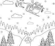 Coloriage tra&icirc;neau du P&egrave;re No&euml;l en vol avec le gnome