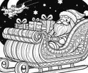 Coloriage Tra&icirc;neau du P&egrave;re No&euml;l pendant la nuit &eacute;toil&eacute;e