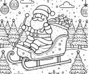 Coloriage Traineau du P&egrave;re No&euml;l se d&eacute;place dans la foret pendant la f&ecirc;te
