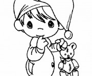 Coloriage Bébé Mignon et sa Peluche