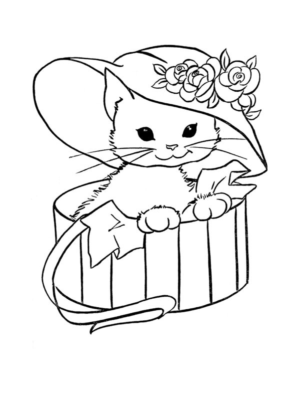 Coloriage Chat Trop Mignon Portant Un Chapeau Dessin Gratuit A Imprimer