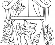 Coloriage Chat Trop Mignon sur La fenêtre