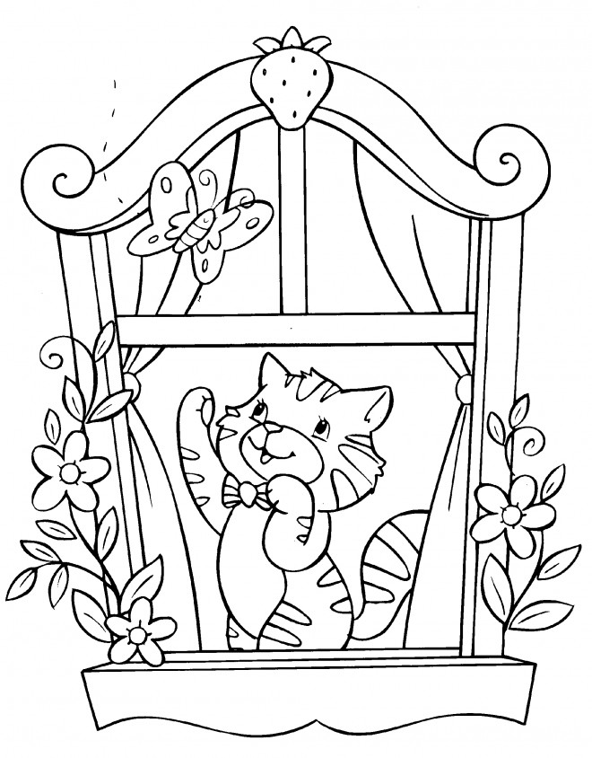 Coloriage Chat Trop Mignon Sur La Fenêtre Dessin Gratuit à