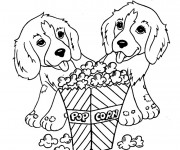 Coloriage Des Chiens Trop Mignons et Le Pop Corn