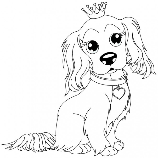 Coloriage Un Chien Mignon Portant La Couronne Dessin Gratuit à Imprimer