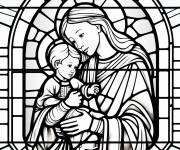Coloriage Ange et b&eacute;b&eacute; en vitrail