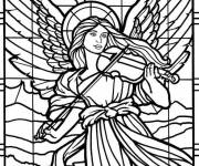 Coloriage Ange Vitrail r&eacute;aliste
