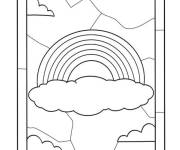 Coloriage Arc en ciel et nuage en vitrail