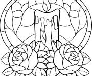 Coloriage Bougie avec deux roses en vitrail