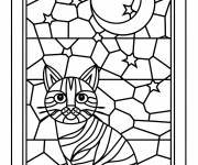 Coloriage Chat a la fen&ecirc;tre en vitrail