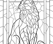 Coloriage Chat d&eacute;taill&eacute; dans le vitrail