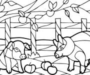 Coloriage Cochon et pommier en vitrail