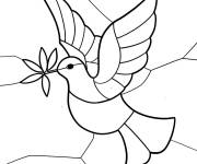 Coloriage Colombe portant une feuille en vitrail