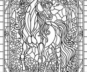 Coloriage Complexe licorne en vitrail