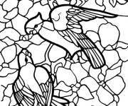 Coloriage Couple perroquets exotiques en vitrail
