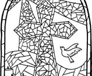 Coloriage Croix dans une d&eacute;coration en vitrail