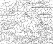 Coloriage Dauphins dans une d&eacute;coration vitrail