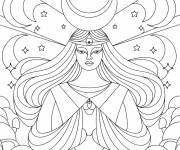 Coloriage D&eacute;esse de la lune en vitrail pour enfants