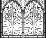 Coloriage Deux arbre en vitrail de la cath&eacute;drale