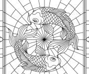 Coloriage Deux poissons en vitrail