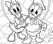 Coloriage Donald Duck et Daisy Duck en vitrail