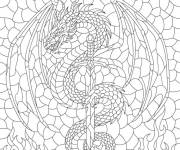 Coloriage Dragon dans une d&eacute;coration vitrail