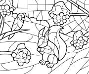 Coloriage Ecureuil et oiseau en vitrail