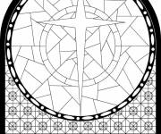 Coloriage Etoile et croix en forme g&eacute;om&eacute;trique dans vitrail