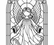 Coloriage Figure ang&eacute;lique en vitrail