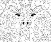 Coloriage Girafe dans la jungle en vitrail