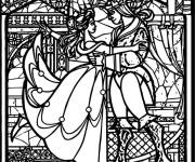 Coloriage La Belle et la B&ecirc;te dans une d&eacute;coration vitrail