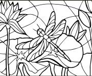 Coloriage Libellule sur une fleur en vitrail