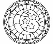 Coloriage Lune et trois &eacute;toiles en vitrail