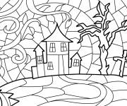 Coloriage Maison hant&eacute;e en vitrail