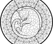 Coloriage Mandala chat en vitrail