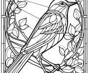 Coloriage Oiseau et fleurs en vitrail