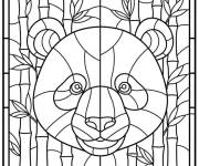 Coloriage Panda et Bambous en vitrail
