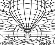 Coloriage Paysage d'un montgolfi&egrave;re en vitrail