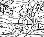 Coloriage Paysage de compagnie en vitrail