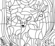 Coloriage Paysage de foret en vitrail